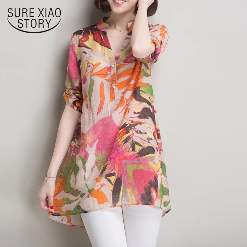 

2018 fashion plus size women blouse shirt summer print ladies tops blusas v collar casual blouse women shirt female tops 0199 40