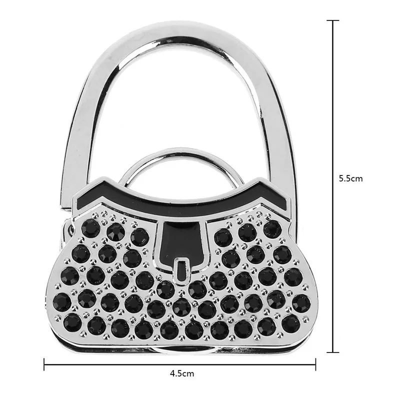 Складная сумка с крюком цинковый сплав кошелек держатель-вешалка для сумки портативный складной крючок для стола кристалл горный хрусталь Украшение дропшиппинг - Цвет: Черный