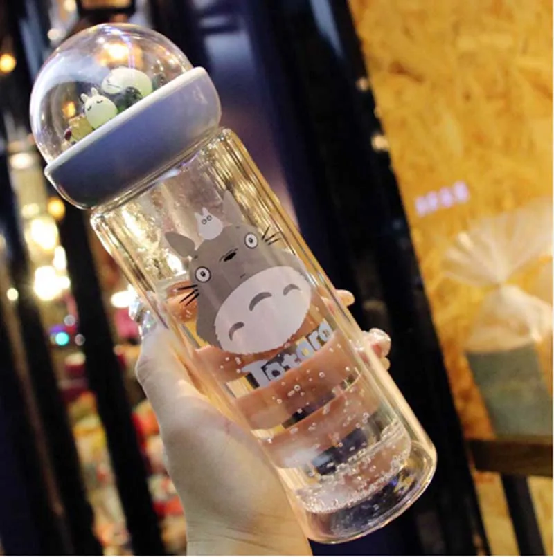 Kwaii Totoro Carring бутылка с двойным слоем Ovenproof стеклянная бутылка с силиконовым уплотнением микроландшафтная посуда для напитков с изоляцией двойная бутылка