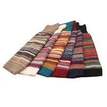 Женские гетры, элегантный вязаный шарф выше колена, разноцветные вязаные винтажные леггинсы