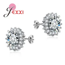 Блестящие полностью белые AAA+ Кристальные 925 пробы серебряные серьги/серьги-гвоздики с кристаллами для молодых девушек свадебный подарок