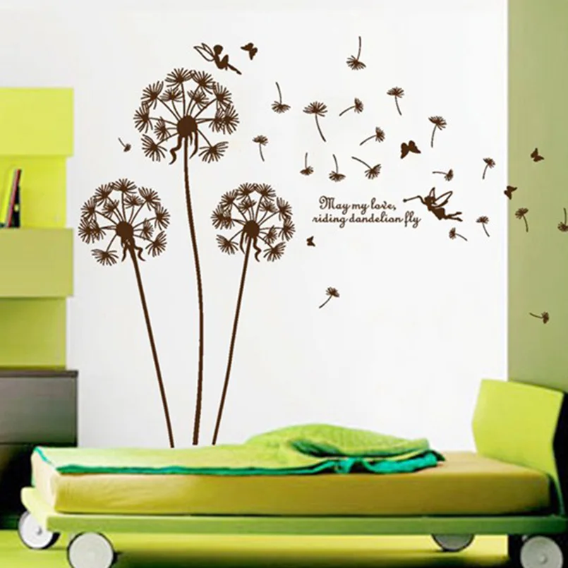 Beautiful Wall Stickers Brown Flying Dandelion Wall Decal Mural