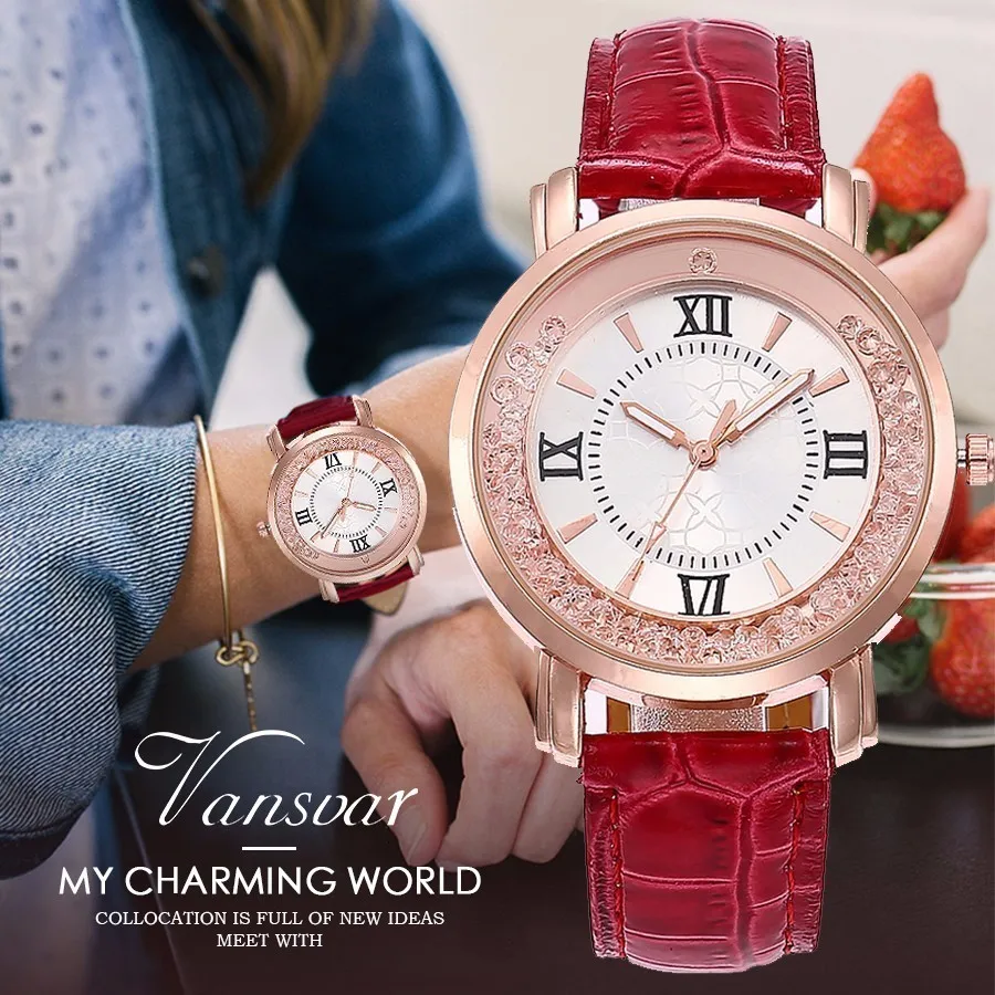 

Vansvar Fashion Quartz Watches Women Diamonds Wrist Watch Leather Strap Watch Top Luxury Brand Ladies Dress Clock Female New