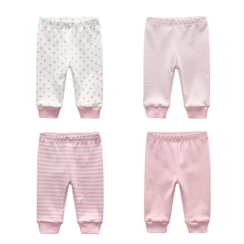 3/4PCS Newborn Baby Pants 100%Cotton Soft Unisex Infant Baby Trousers Mid Elastic Waist 3-24M Cartoon Pant