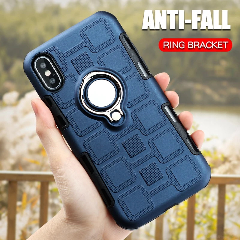 

Luxury Case For iPhone X XS XR XS Max Shockproof Phone Case For iPhoneX XR XS Max Armor Back Cover TPU Silicone Ring Holder Case
