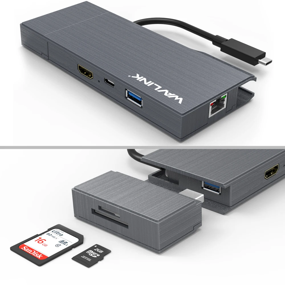 Wavlink Супер Скоростной USB C концентратор с 4K@ 30Hz HDMI кард-ридер USB 3,0 хаб гигабит Ethernet 4K HD Выход 1080P зеркало расширенный экран