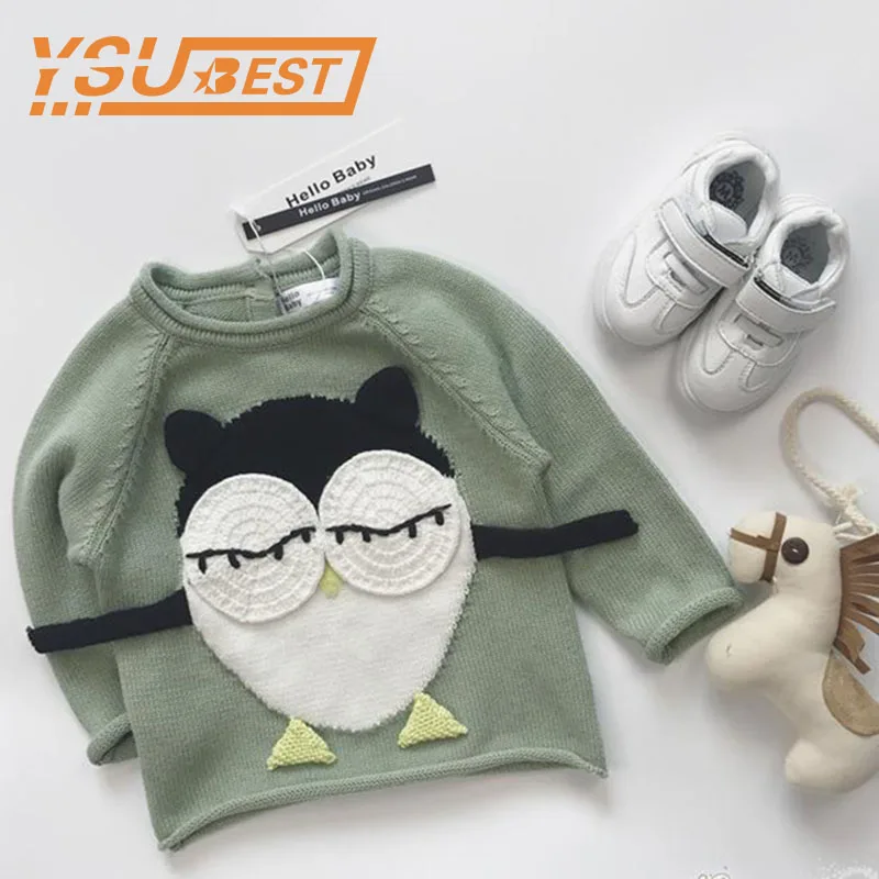

2019 Spring Autumn Baby Boys Girls Sweaters Girls Owl Pattern Kids Cartoon Sweaters Boys Clothing Girls Clothing Thick Warm