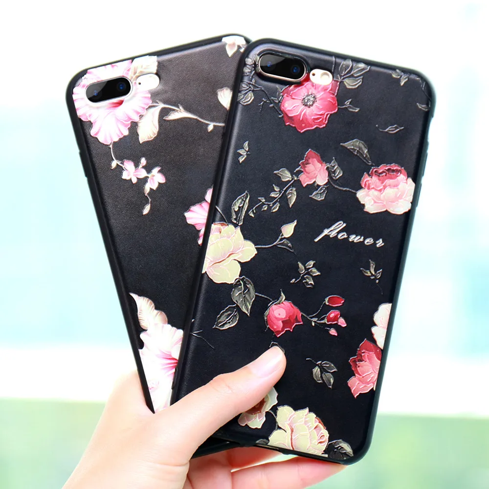 Модные чехол для телефона с 3D рельефным цветком iPhone 7 8 плюс мягкий ТПУ анти-стук