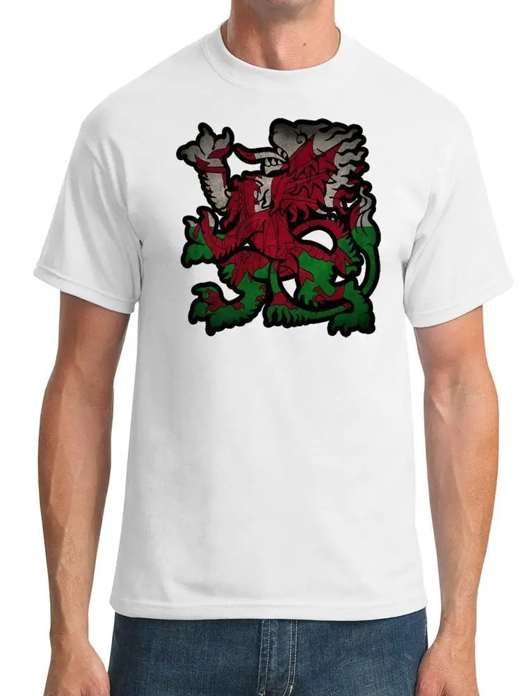 Welsh Dragon-Heraldy-Cool-Мужская футболка, 100% хлопок, футболки, уличная, крутая Повседневная футболка, Мужская Бесплатная доставка