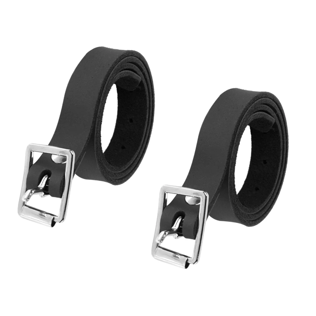 2pcs Horse Riding Leather Spur Straps with Alloy Buckle Equestrian, Black