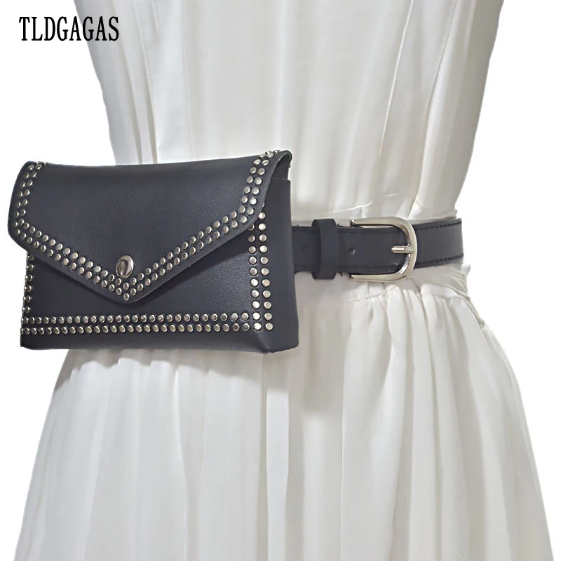 

Bags for 2019 Women Waist Bags Fashion Rivet Punk female Belt Pack Vintage Mini Bags Pu Leather Simple Belt Bags Hip Pocket T31