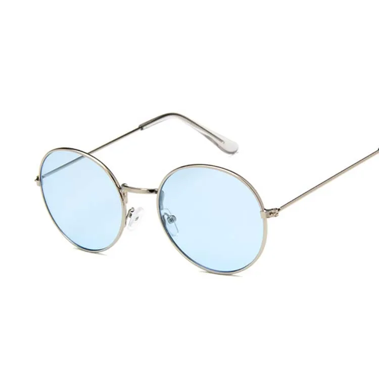 Винтажные Круглые Солнцезащитные очки для женщин, фирменный дизайн, Ретро стиль, роскошные солнцезащитные очки для женщин, маленькие зеркальные женские солнцезащитные очки Oculos - Цвет линз: Silver Blue
