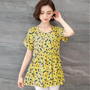 

A-Line Style Lady Chiffon Blouses Plus Size XL-5XL Cool Summer Fashion Printed Women Loose B;ack Casual Shirts