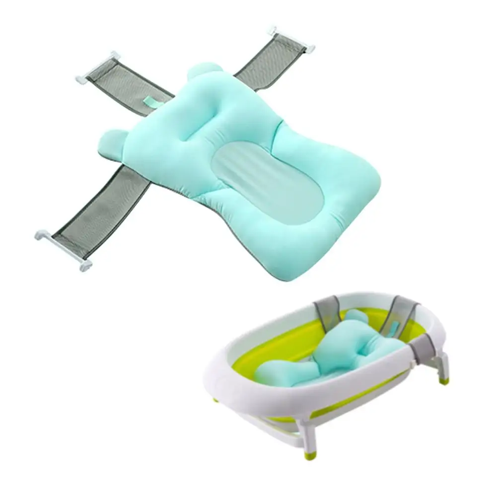 Складная Ванна для новорожденного ребенка, детский поплавок, коврик для ванной, сиденье, противоскользящая купальная сетка, кровать/стул, мультяшная детская душевая Ванна - Цвет: Зеленый