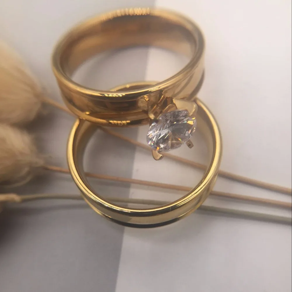 Large CZ Zircon gold filled Real Love Couple Ring Wedding Rings Engagement pair Rings for men women