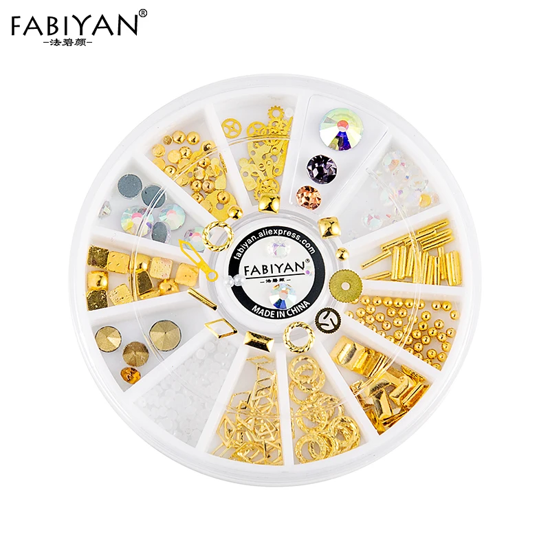 

Nail Art Wheel DIY Decorations Square Triangle Beads Howllow Mixed Size Rhinestones Metal Gear Studs Sea Starfish Shell Rod