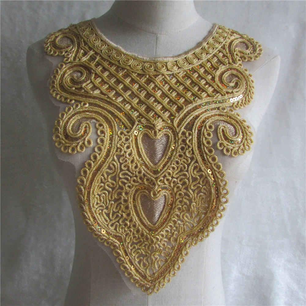 Gold collar embroidered patch applique dress clothing sewing