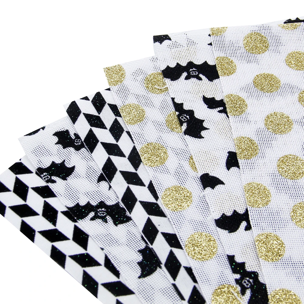 

20*34CM Halloween Glitter Flocking Linen Fabric Printed Cloth Sewing Quilting Fabrics for Patchwork Needlework DIY,1Yc6251