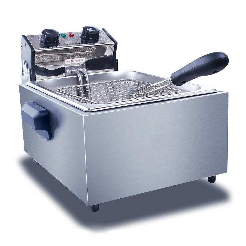 US $184.00 Electric Deep Fryers Stainless steel single cylinder screen electric frying stove commercial pan French fries 6 L