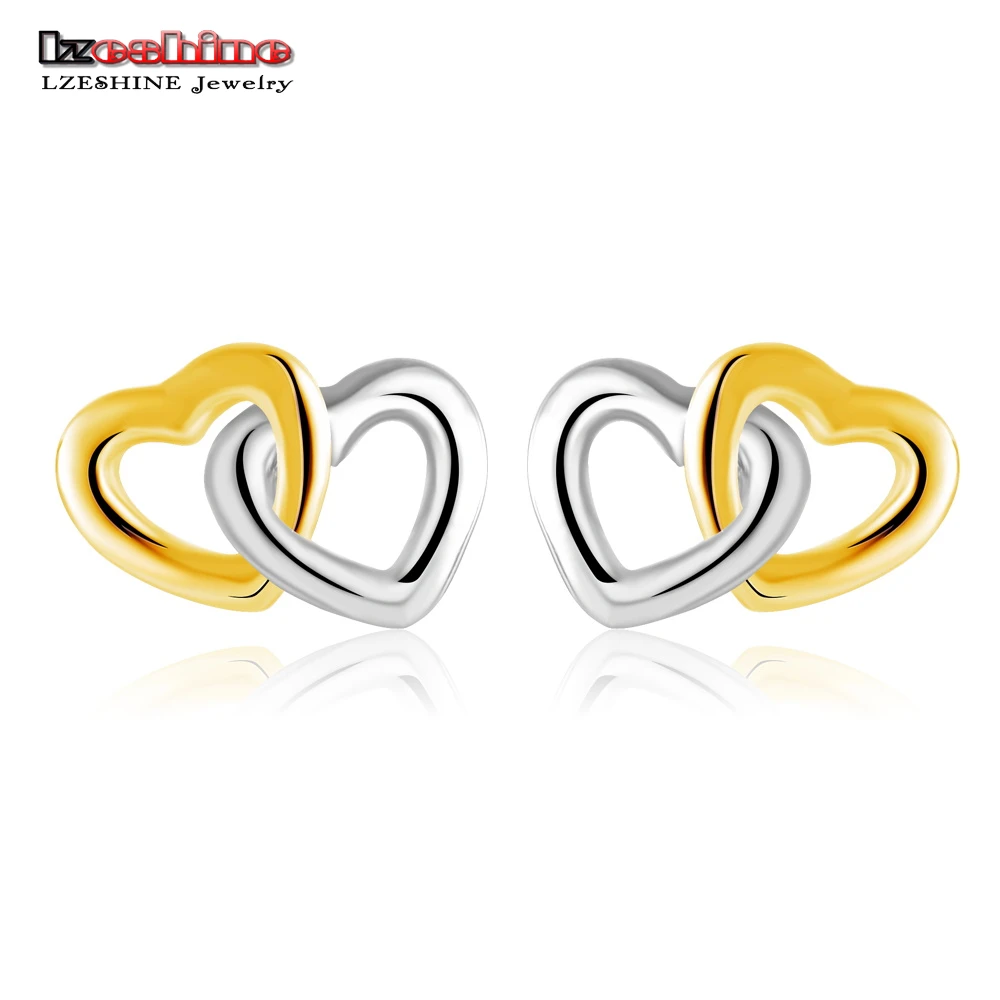 LZESHINE 2017 New Arrival Heart To Heart Small Stud Earrings Gold And