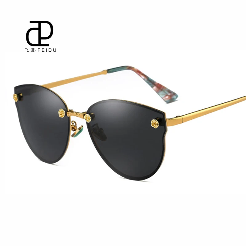FEIDU New Rimless Polarized Cat Eye Sunglasses Women Luxury Brand