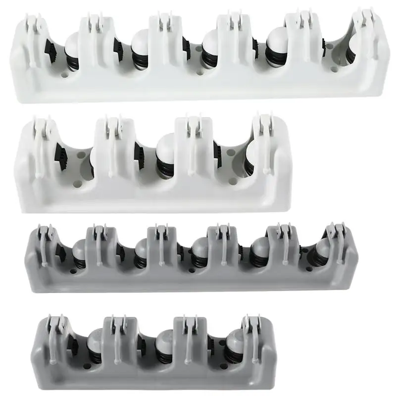 White Broom Holder and Garden Tool Garage Organizer Slots for Rake Mop Wall