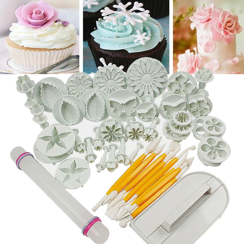 14 sets/46pcs Fondant Decoration Tools Flower Cake Cutter Mold Baking Decorator Kit Cookie Moulds DIY Icing Plunger | Дом и сад