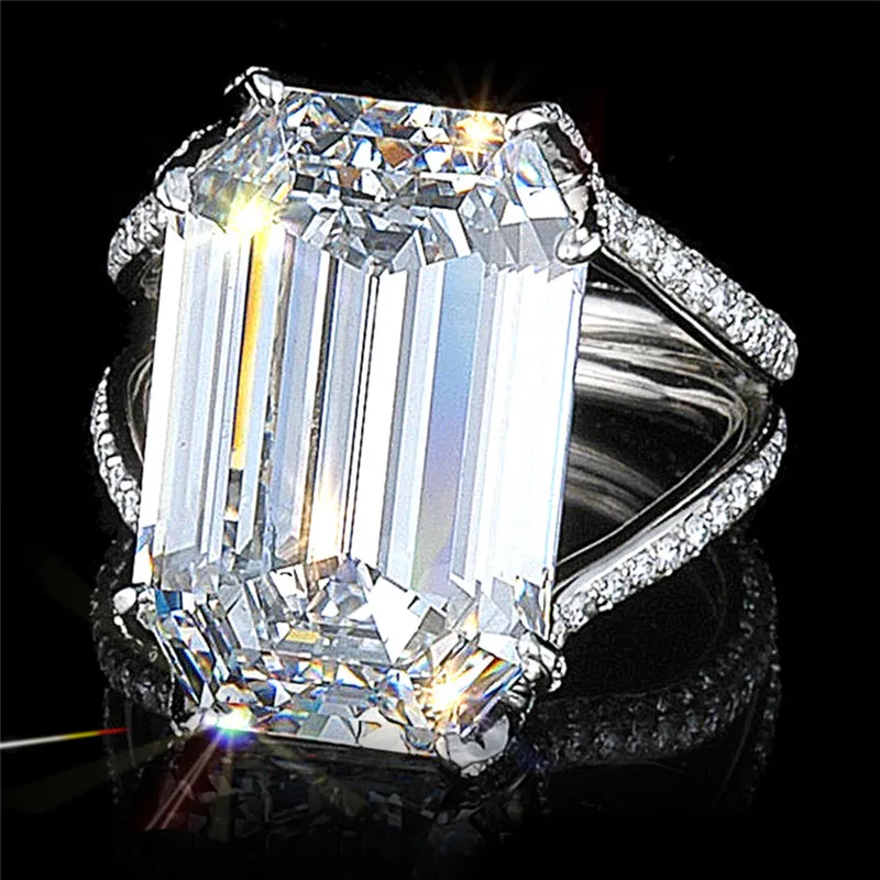 Princess White Stone Rings for Women Wedding Gift Rings Silver Moda Mujer Ring Luxury Jewelry Crystal Bague Femme Girl Anillos