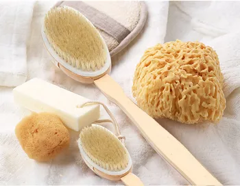 

new 1pc Qualified Shower Brush Boar Bristles Exfoliating Body Massager With Long Wooden Handle Soft Bath Brush 2020