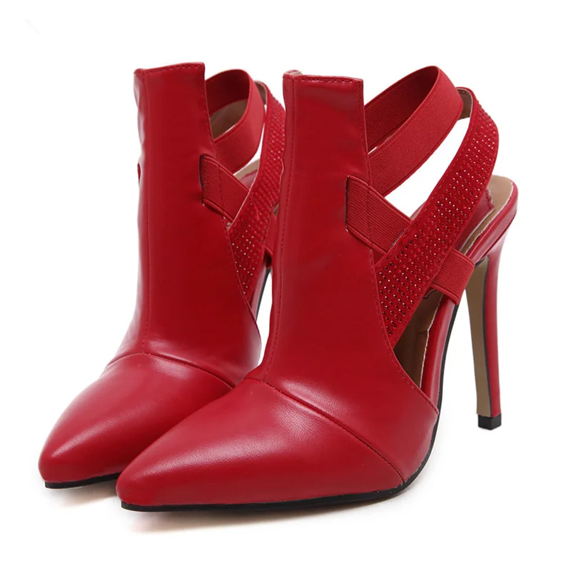 

luxury Women shoes brand 2016 Euroepan Slingback high heel pumps closed toe heels Elastic Waist Ladies Shoes Red Wedding Black