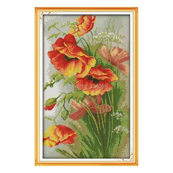 

Wholesale Needlework,Stitch,11CT 14CT Cross Stitch,Sets For Embroidery Kits,Poppy (4) flower Counted Cross-Stitching