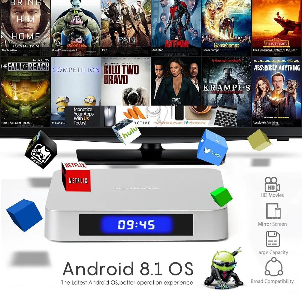 Leelbox smart tv box android 8 1 4 Гб ОЗУ 32 ПЗУ scishion ai one 4K голосовое управление дистанционное Wi Fi