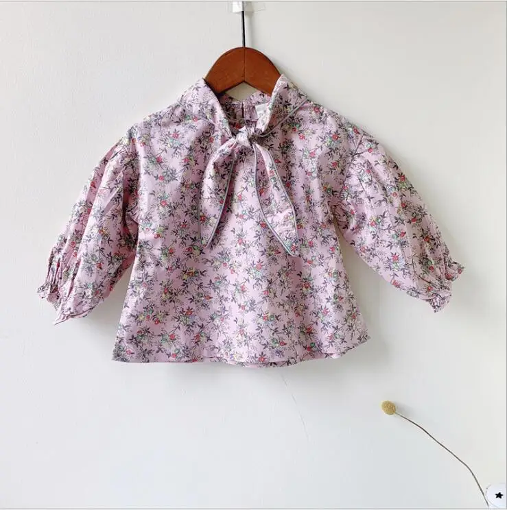 Г., новинка,, рубашка с бантом и принтом для девочек Модная хлопковая Осенняя блузка с длинными рукавами для девочек от 2 до 7 лет, HW95 - Цвет: Розовый
