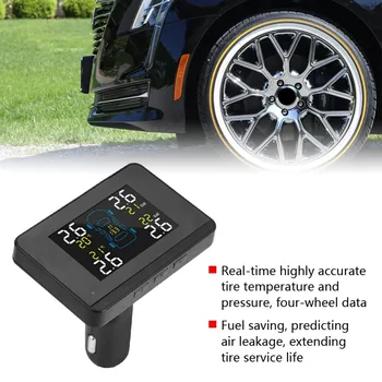 

Car TPMS Tyre Pressure Monitoring System Cigarette Lighter LCD Display w/4 External Sensors Ultra-light Sensor Design