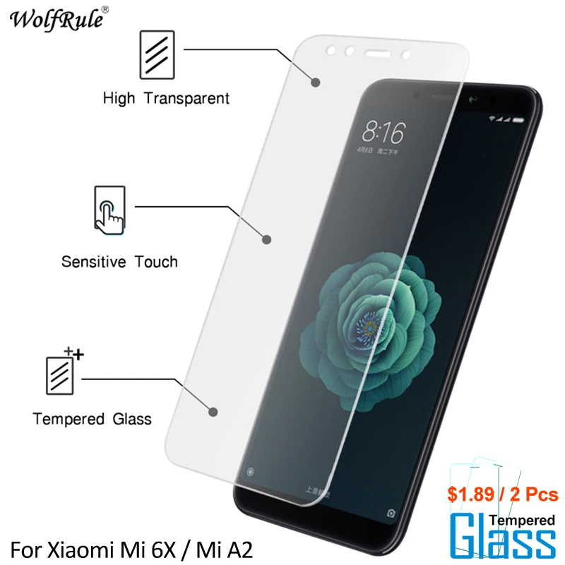2 шт. Защитное стекло для экрана Xiaomi Mi 6X закаленное пленка телефона A2