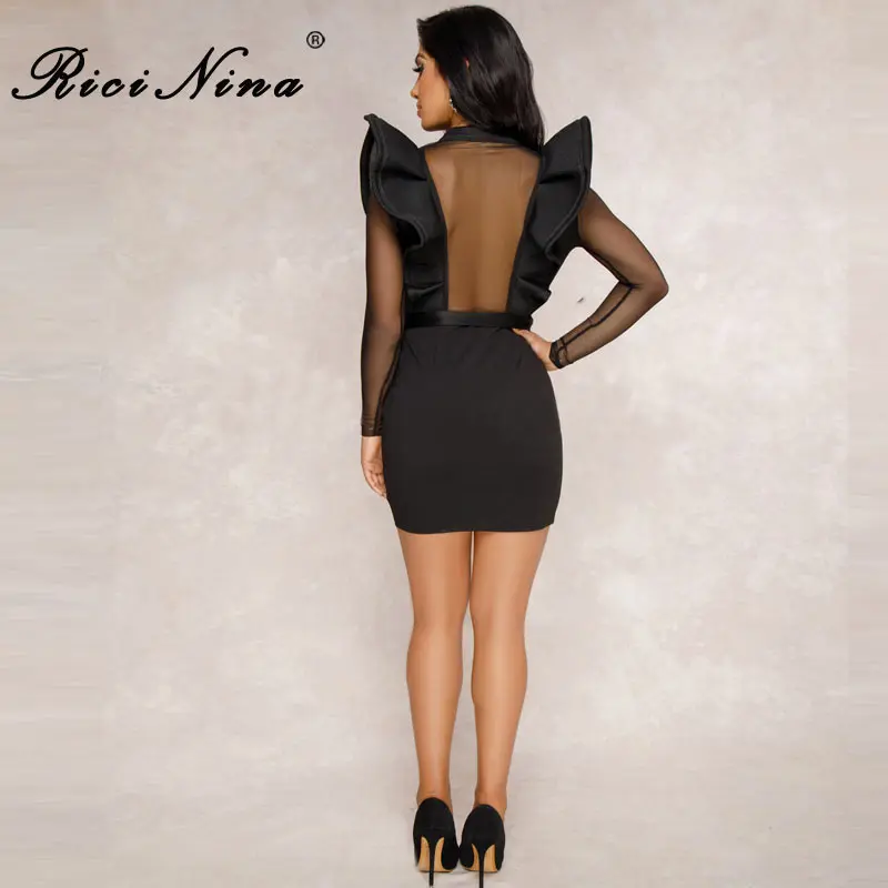 RICININA Fashion Women Dress Woman V Neck Long Sleeve Ruffles Buttons Mini Pencil Dress Ladies Casual Hollow Out Party Dresses RICININA Fashion Women Dress Woman V Neck Long Sleeve Ruffles Buttons Mini Pencil Dress Ladies Casual Hollow Out Party Dresses