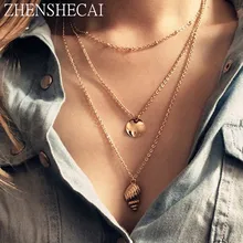 Массивное многослойное золотое ожерелье на цепочке, женский кулон ракушка, модные ювелирные изделия, длинное ожерелье, вечерние женские аксессуары x98