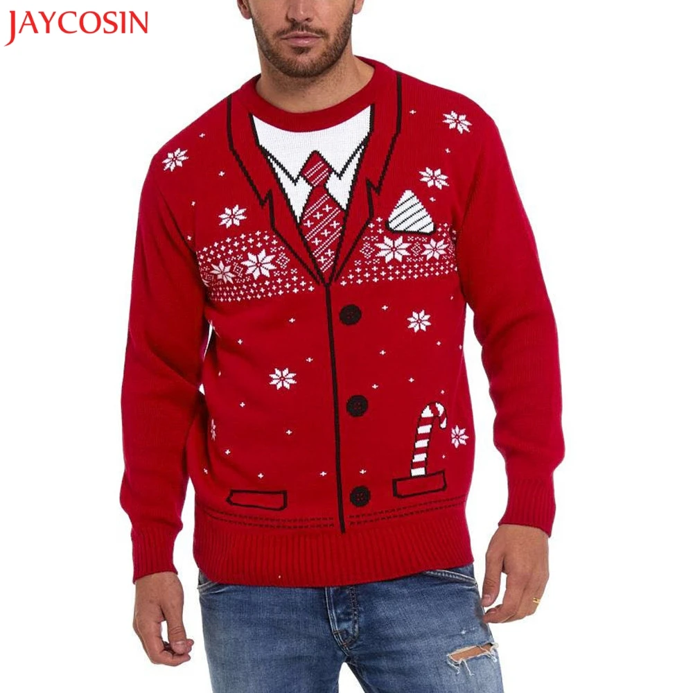 

JAYCOSIN 1PC Mens Sweater Winter Autumn Christmas Printed O-Neck Winter Pullover Knitted Top Striped Red Sweater Outwear z1119