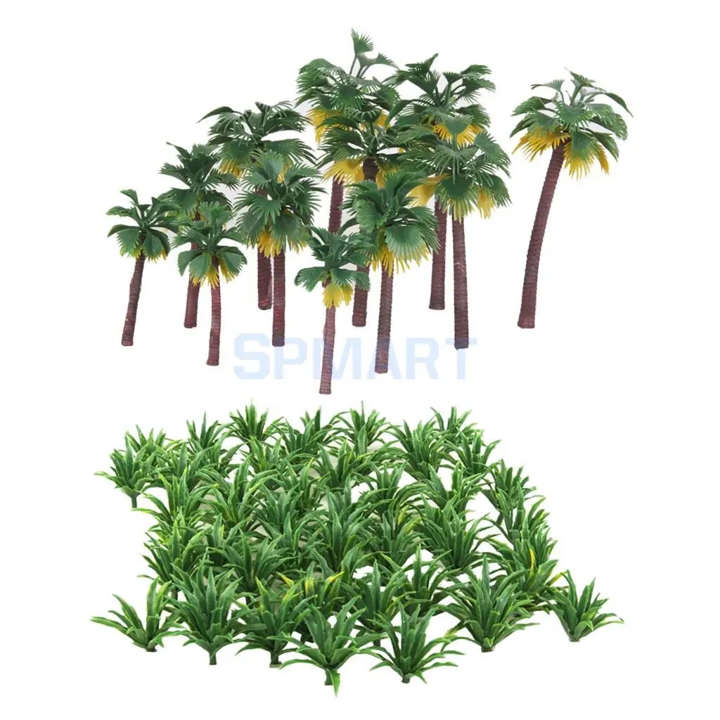 62Pc Green Scenery Layout Model Tree Landscape Model Sword Grass & Palm Tree