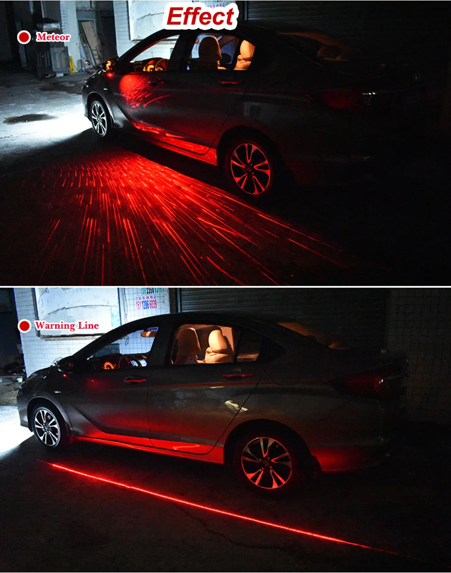 Боковая дверь зеркало заднего вида лазерный предупреждающий логотип проектор Красная тень свет лампа декоративная сигнальная линия Метеор форма общая для автомобилей