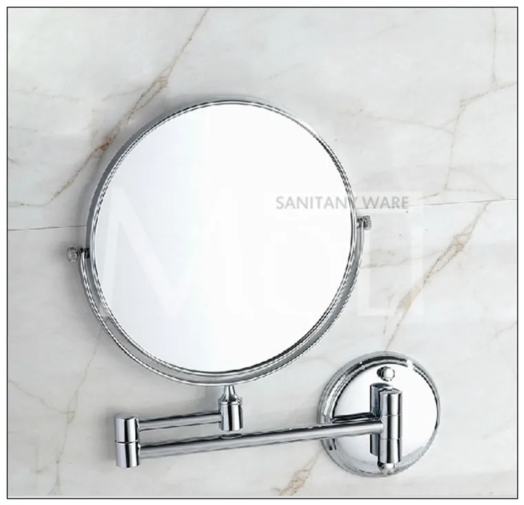 Ванная комната зеркало медная рамка круглое зеркало настенное крепление " двойное лицо складная рука макияж зеркала espelho ванна 3 x увеличение