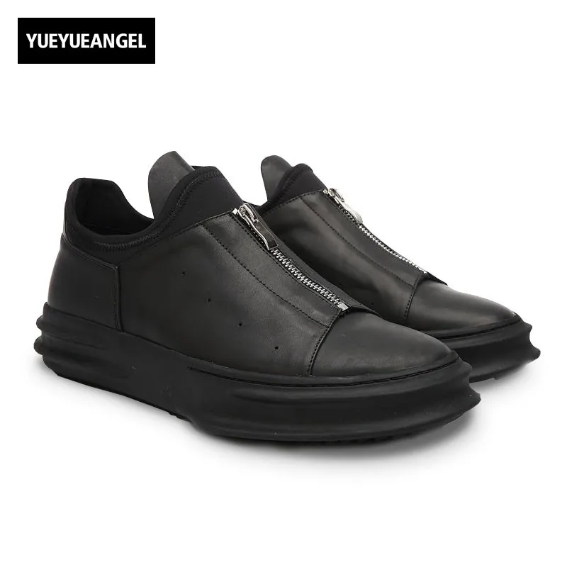 

Fashion Men Spring 2019 New Casual Genuine Leather Shoes Hip Hop Vintage Zip Thick Platform Shoes Male Harajuku Zapatos