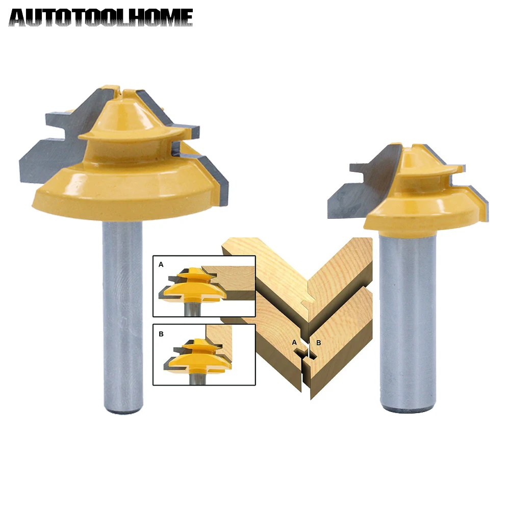 

45 Degree Lock Miter Router Bits 1-3/8" Dia Woodworking CNC Tools for Wood 1/4 1/2 Inches Shank Joint Router Bit 3/8"-1/2" Stock