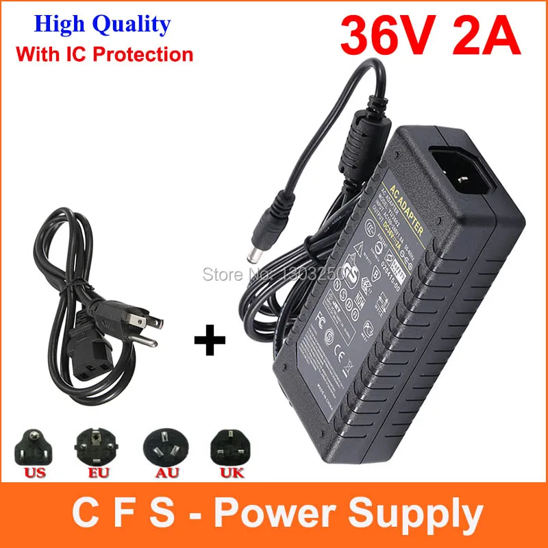 

AC DC Power Adapter 36V 2A Charger Transformer DC36V2A 72W Power supply For LED Strip Light CCTV Camera with Cord cable 1pcs