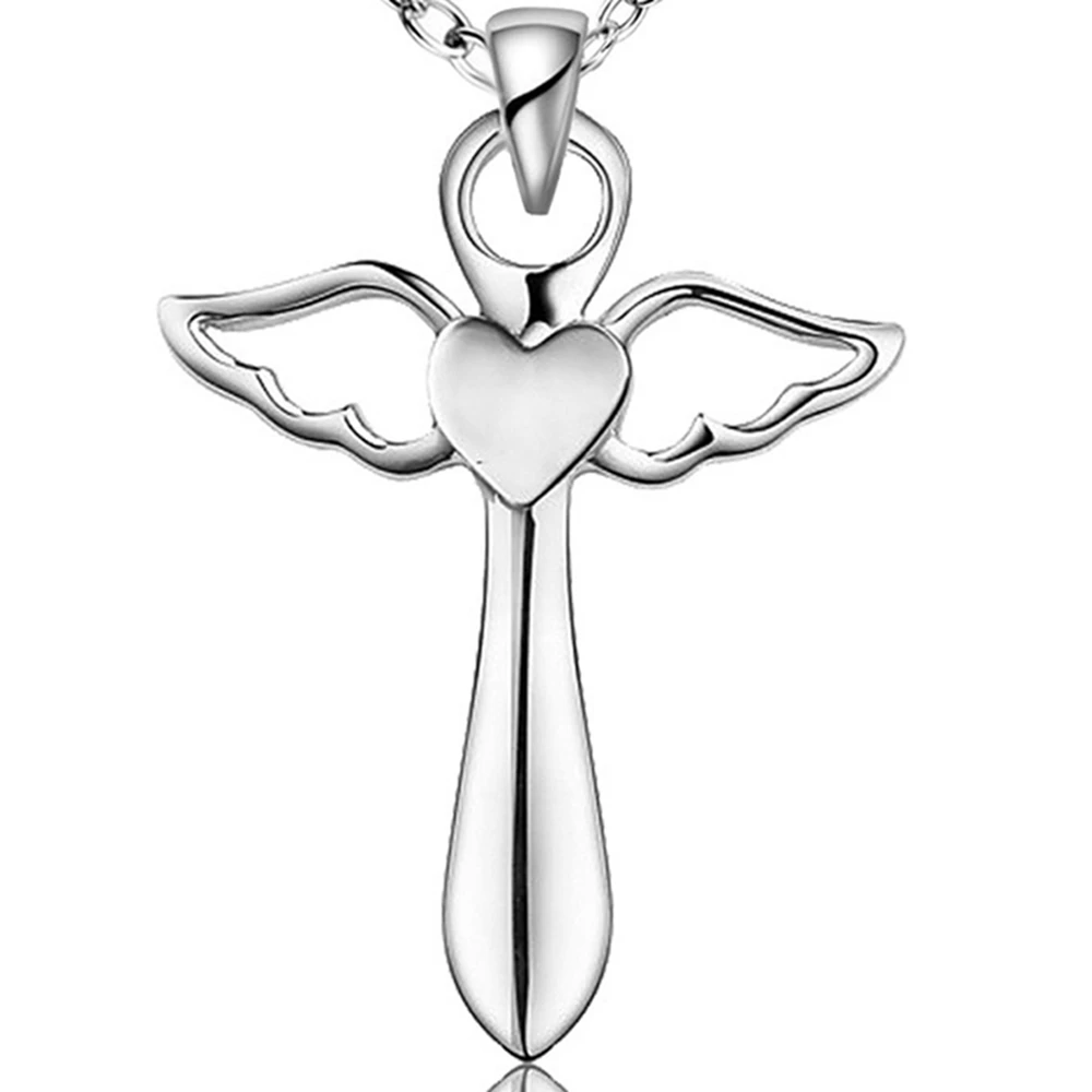 

Fashion 925 Sterling Silver Jewelry Angel Wings Cross Pendant Necklace Women Girls Party Gift Collier Choker CHX8780