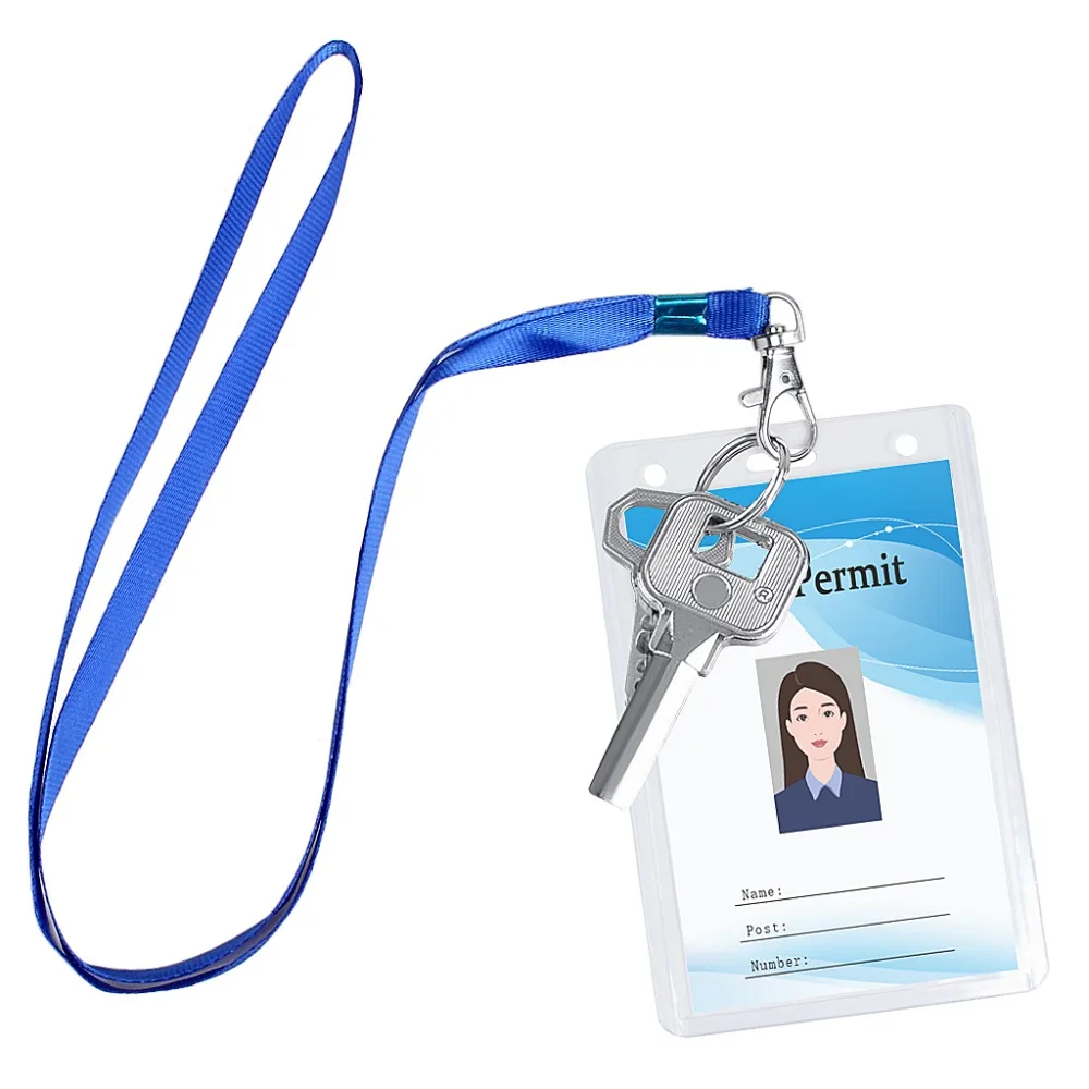 6 Packs of ID Card Holder With Blue Metal Clip Neck Lanyard 4.723.15inch Transparent Badge Card Holder For Office Exhibition Staff Group Members (6)