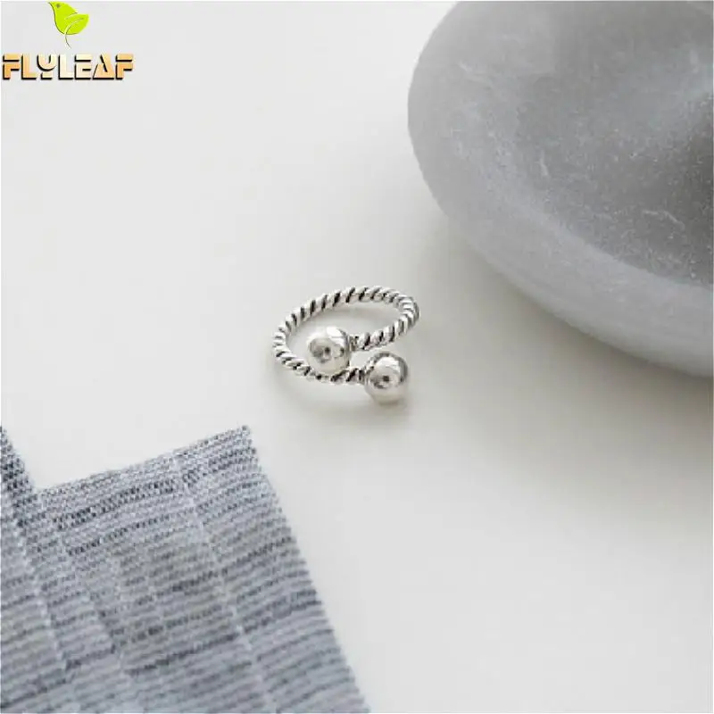 

Flyleaf 925 Sterling Silver Rings For Women Hemp Rope Twist Double Beads Femme Fashion Fine Jewelry Open Simple Ring Vintage