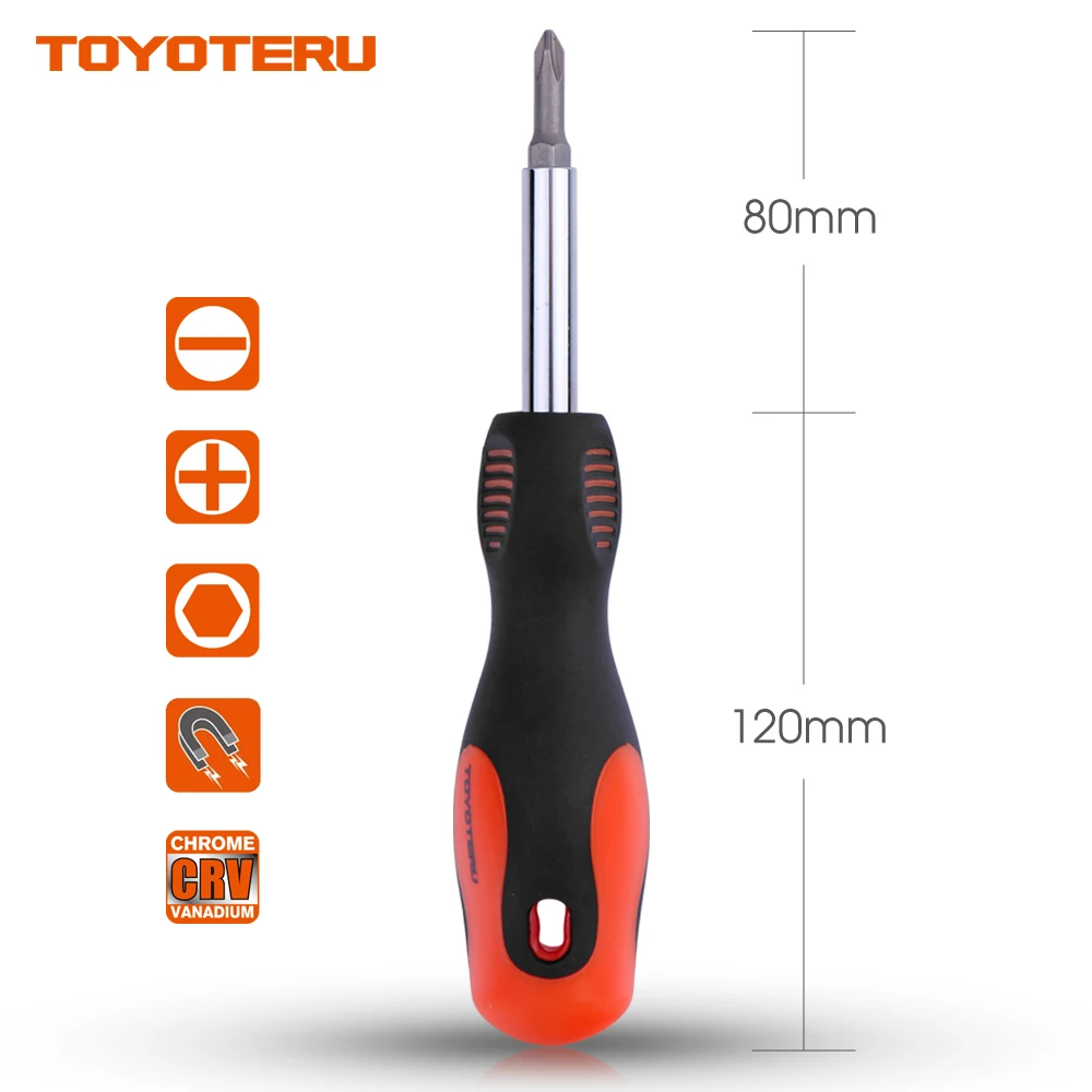 

TOYOTERU 6 in 1 Quick Change Screwdriver Slotted 3/16" ,9/32" Phillips #1,#2 Nut Driver 1/4",5/16" Mutifunction Screwdriver Set