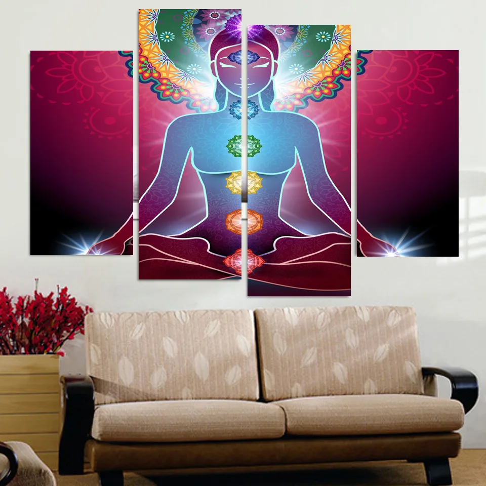 HD print 4pcs MEDITATION CHAKRA canvas wall art painting modern home