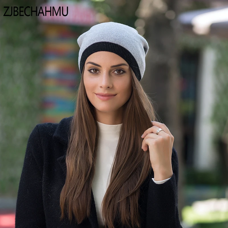 

Fashion Spring Solid Wool Warm Skullies Hat For Women Girl Winter Hats Beanies Bonnet Gorros Striped Female Soft Caps New Brand